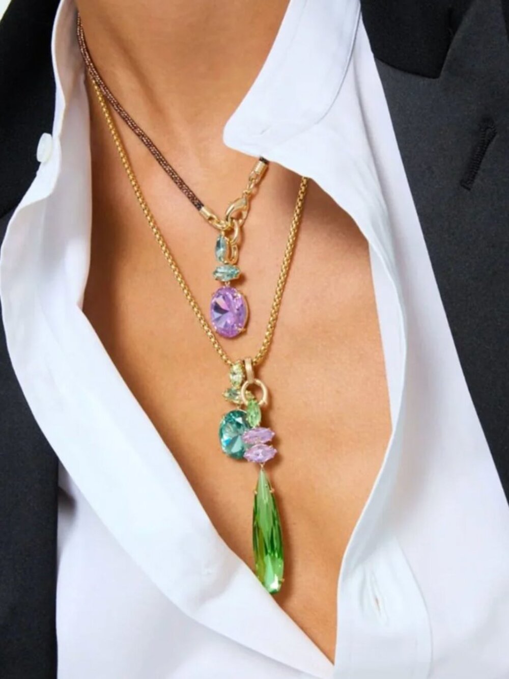 Roxanne Assoulin The Crystal Icicle Pendant Necklace Crushed Violet Green Apple
